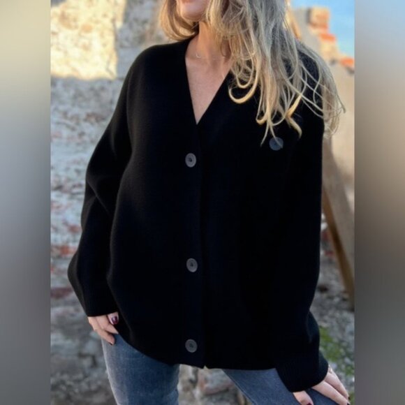 V-Neck Button-Up Oversized Sweater Cardigan - Picture 1 of 4